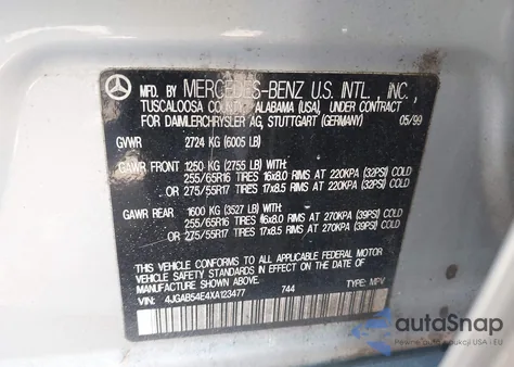 1999 Mercedes-Benz Ml 320 z USA, uszkodzony, nr VIN 4JGAB54E4XA123477